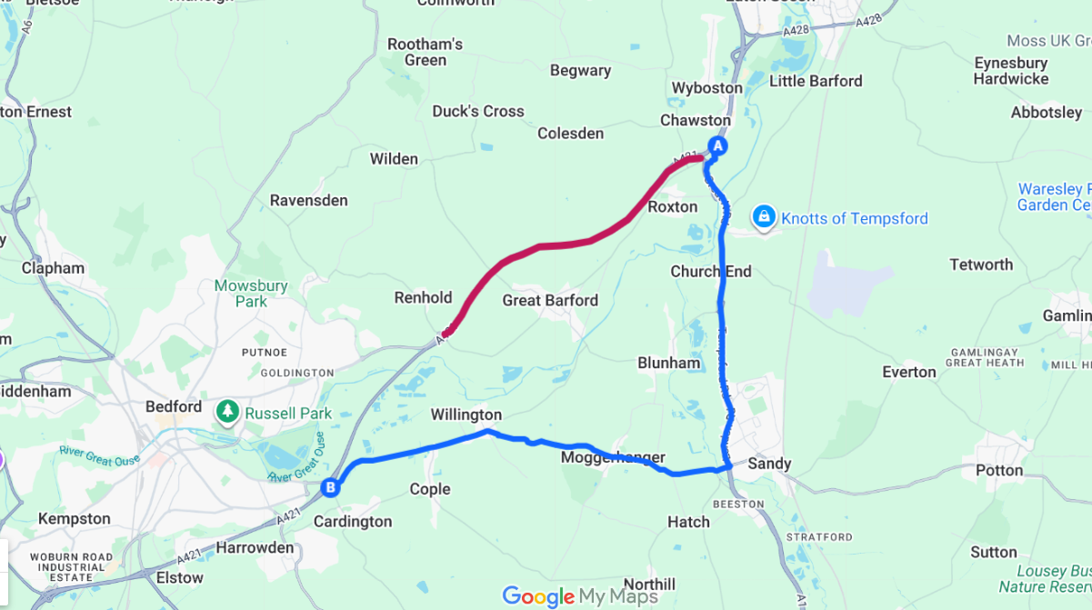 A421 Westbound diversion