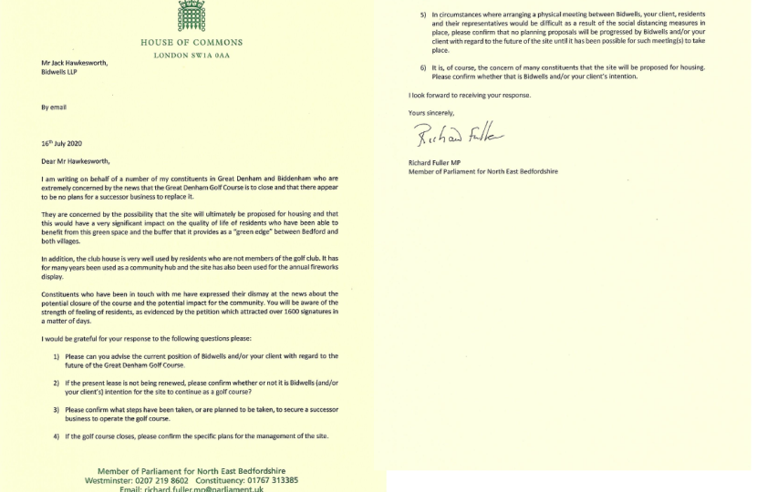 Letter to Bidwells re Great Denham Golf Course