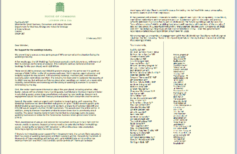 Weddings Sector letter
