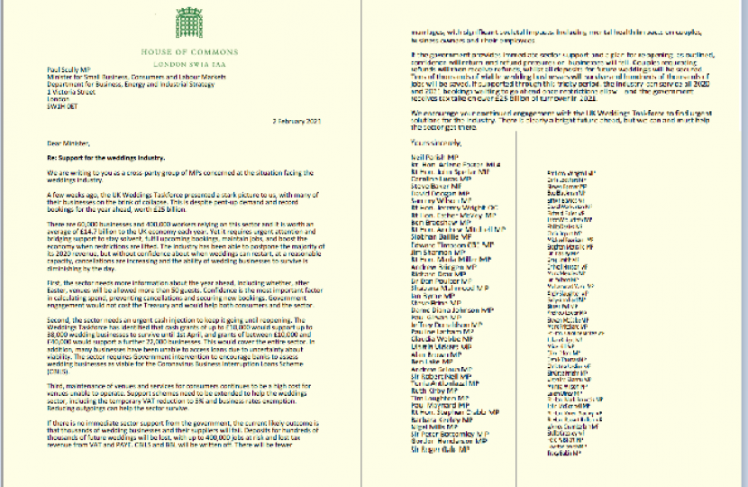 Weddings Sector letter