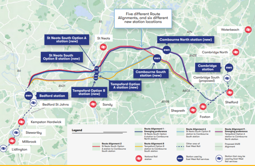 EWR five options for Bedford to Cambridge