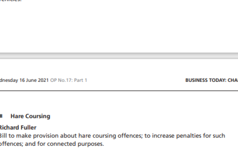 Order Paper - Hare Coursing