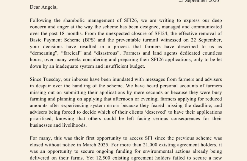 Image of Letter to SoS about Sustainable Farming Incentive