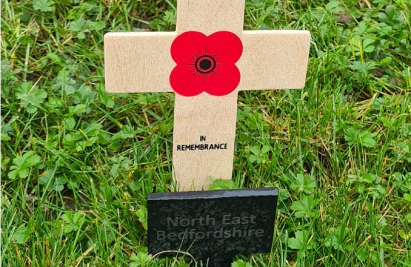 North East Beds Remembrance Stake planted by Richard in the parliamentary Garden of Remembrance