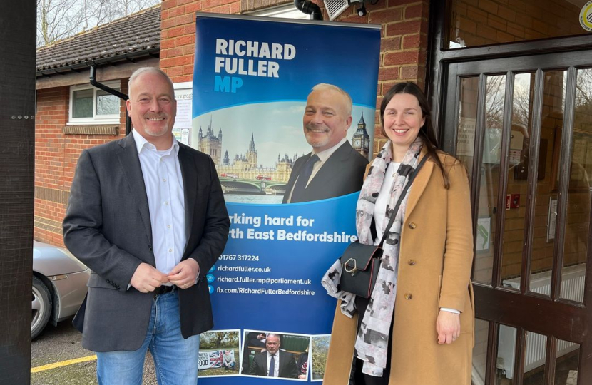 Richard with Cllr Phillippa Martin-Moran-Bryant at Great Barford Village Hall for drop-in surgery