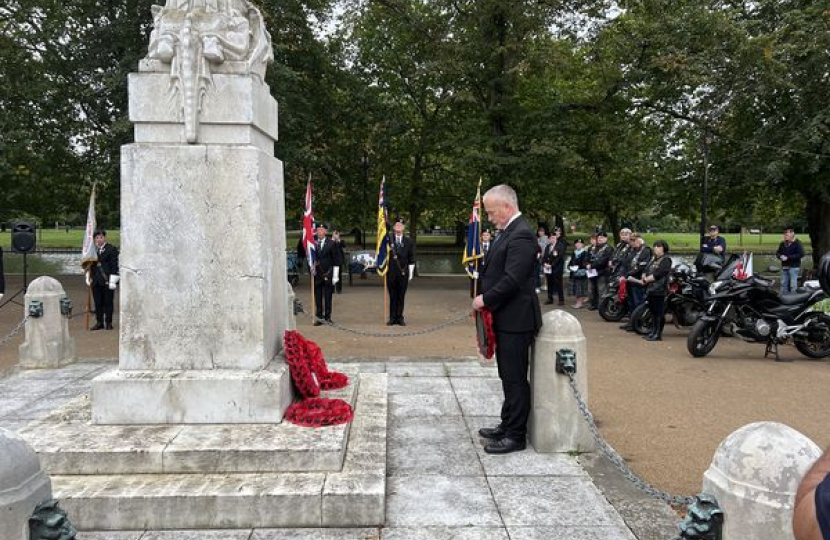 Richard laying a wreath at Bedford War Memorial to commemorate Operation Market Garden