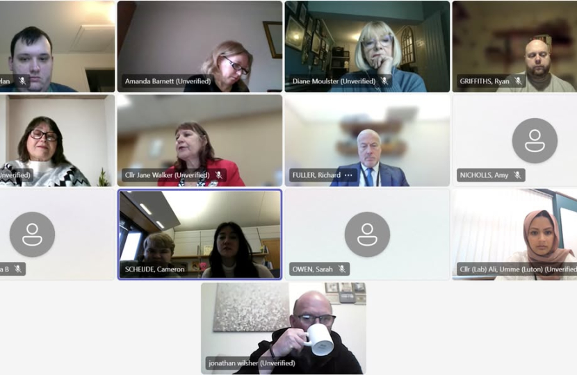 Screenshot of online meeting with Kinship Carers Beds