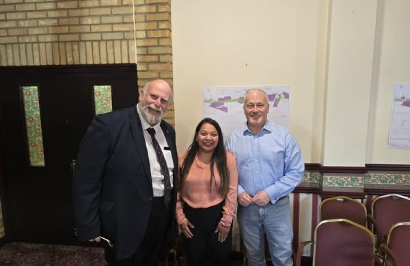 Richard Fuller MP with Bedford Borough Mayor Tom Wootton and Cllr Sharon Sira