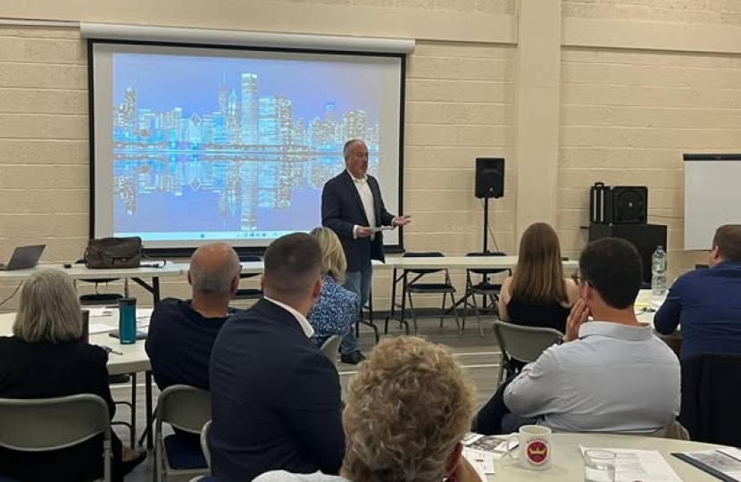 Richard Fuller MP addressing Biggleswade Business Forum July 2025