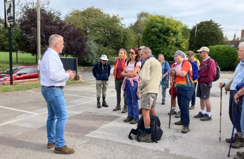 Richard talking to walkers in Riseley before they set off