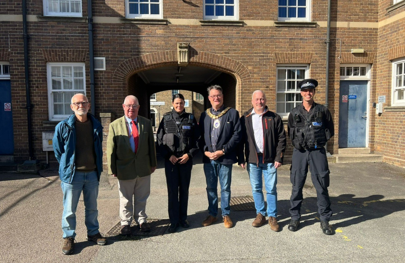 Richard Fuller MP with PCC, local policing team, Mayor and Deputy Mayor in Biggleswade