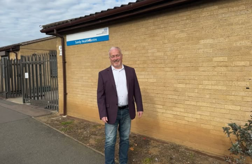 Richard Fuller MP outside Sandy Health Centre