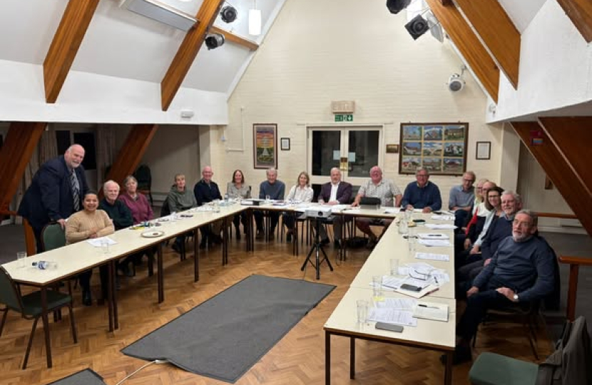 Richard Fuller MP chairing the latest Stop East Park Energy meeting in October 2025