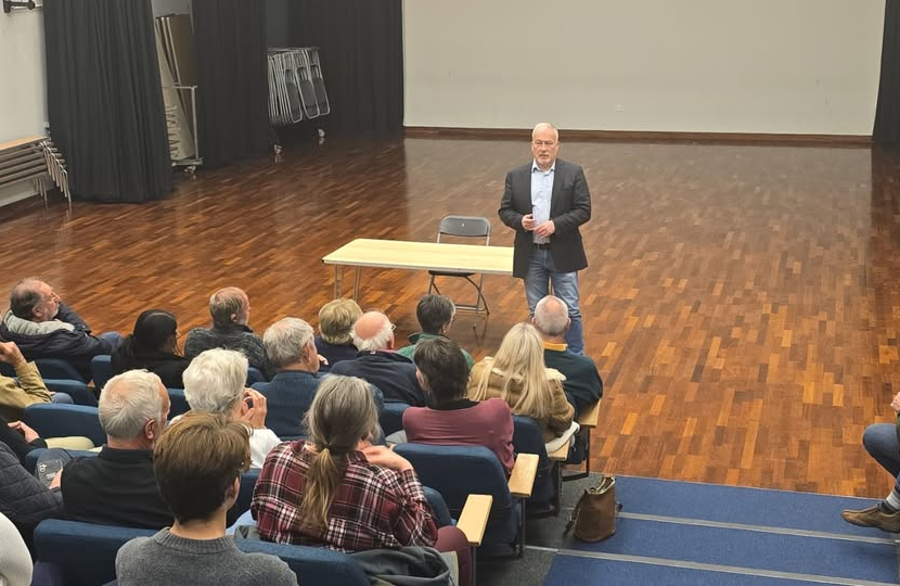 Richard Fuller MP addressing residents at Keysoe Town Hall
