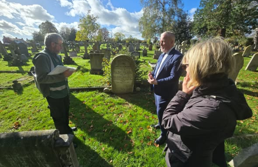 Richard Fuller MP on a tour of war graves at Kempston Cemetery in Kempston Rural