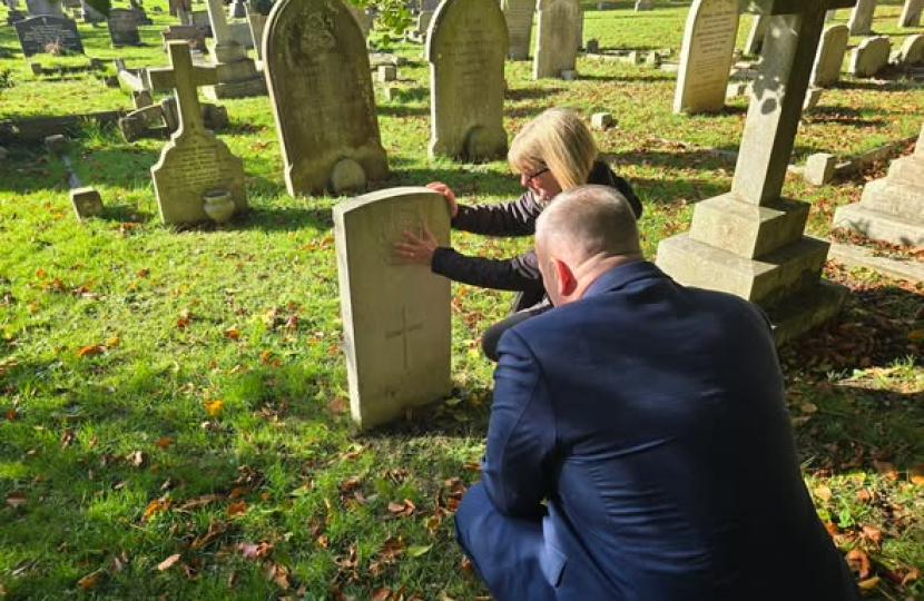 Richard Fuller MP on a tour of war graves at Kempston Cemetery in Kempston Rural