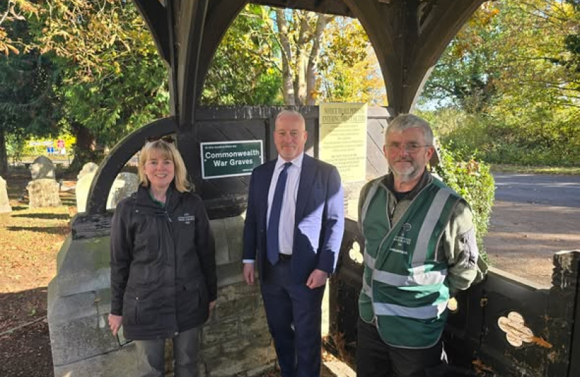 Richard Fuller MP on a tour of war graves at Kempston Cemetery in Kempston Rural