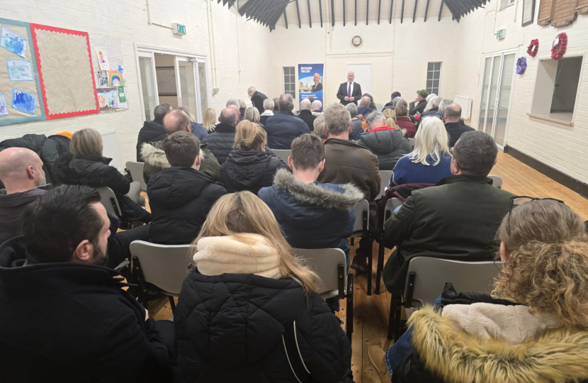 Richard speaking at Willington Town Hall meeting in January 2026