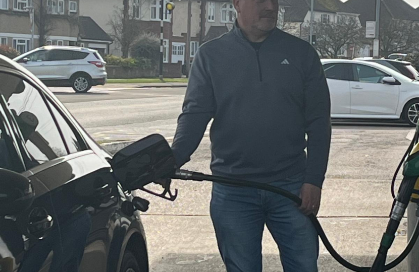 Richard filling his car with petrol and Bromham petrol station