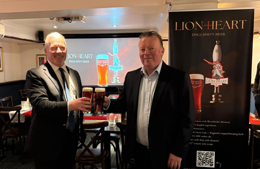 Richard Fuller MP with Nigel McNally MD of Brookfield Drinks in Sharnbrook
