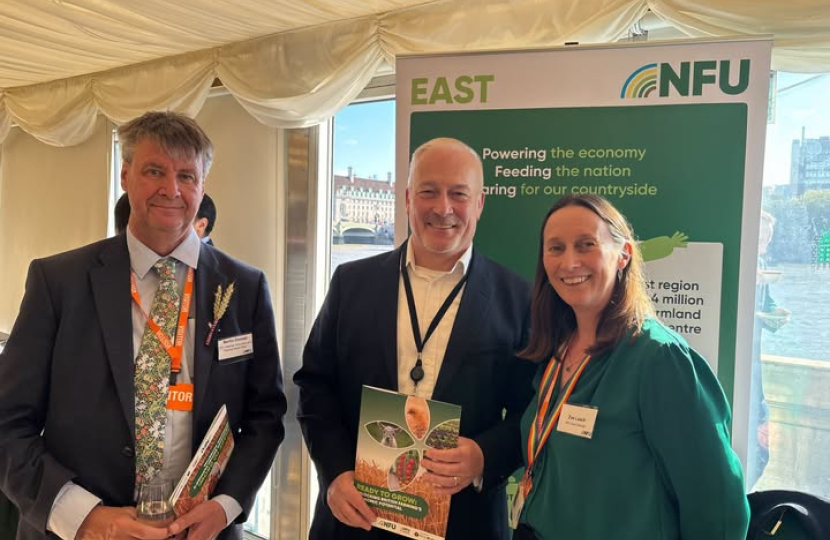 Richard Fuller MP with Zoe Leach the NFU East Director and Chair of the NFU National Horticulture and Potatoes Board, Martin Emmett