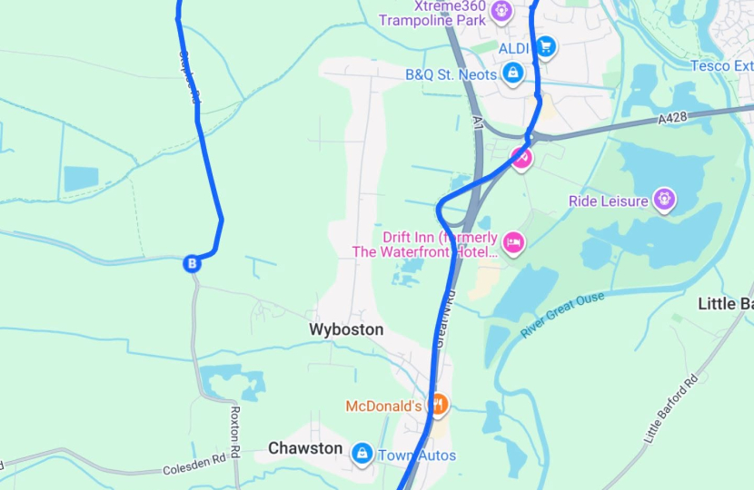 Roxton Road and Baron Way Overnight Closures Diversion Map