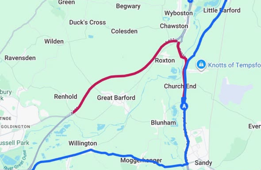 A1 and A421 diversion map