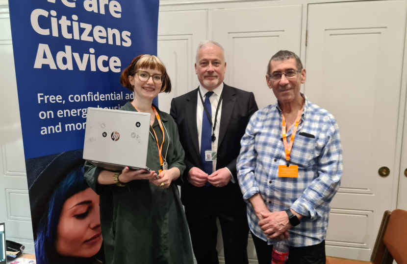 Richard Fuller MP with Carlos Hagi and Helen Walpole from Citizens Advice Bureau 