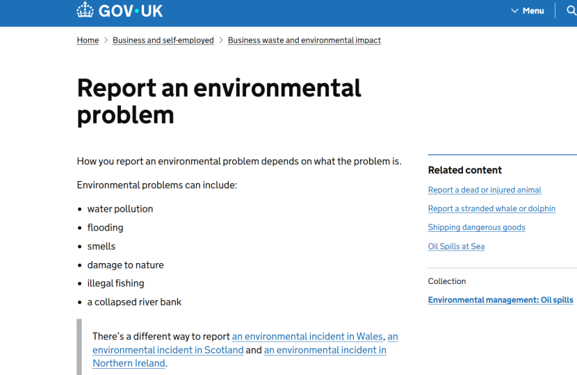 Image of Environment Agency online reporting tool