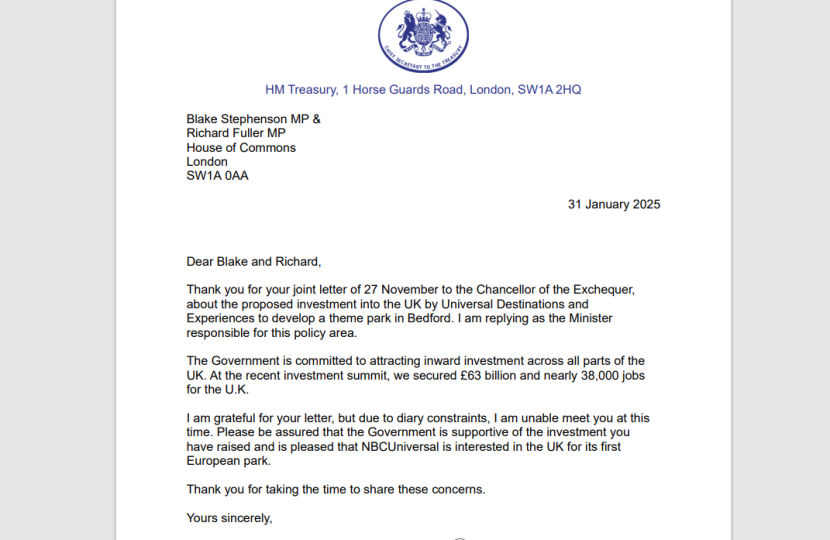 Image of Treasury Minister's reply on Universal