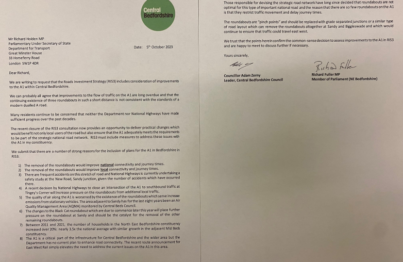 Joint letter to Roads Minister