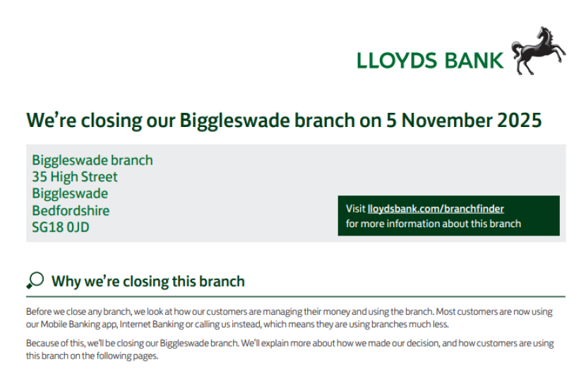Image of the Lloyds Closure notice