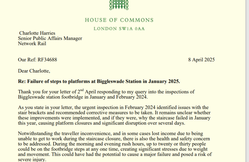 Image of Richard's letter to Network Rail