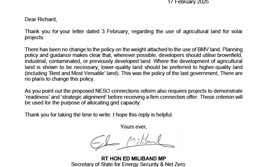 Response from Ed Miliband re BMV Land