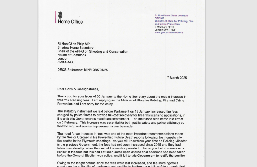Image of Policing Minister's reply