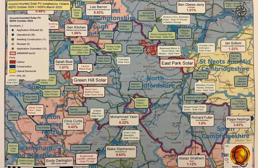 SolarQ map of constituencies where more than 1% of their entire land area would be covered by glass