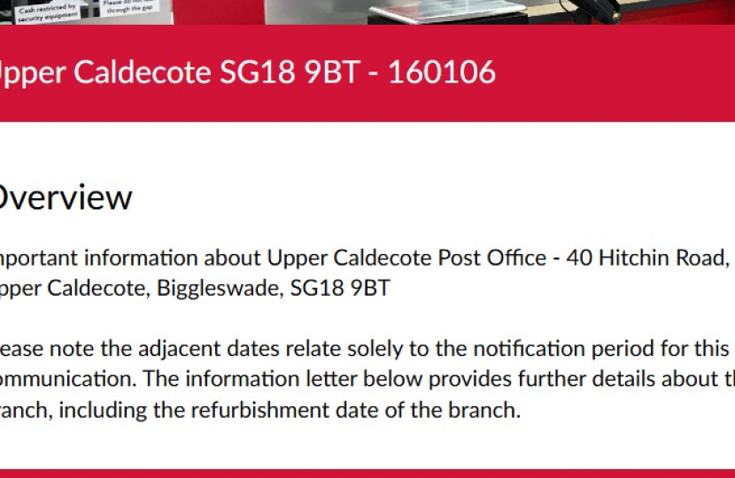 Screenshot from Post Office Website
