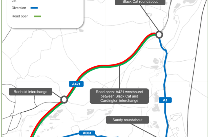 A421 Eastbound diversion February 2026