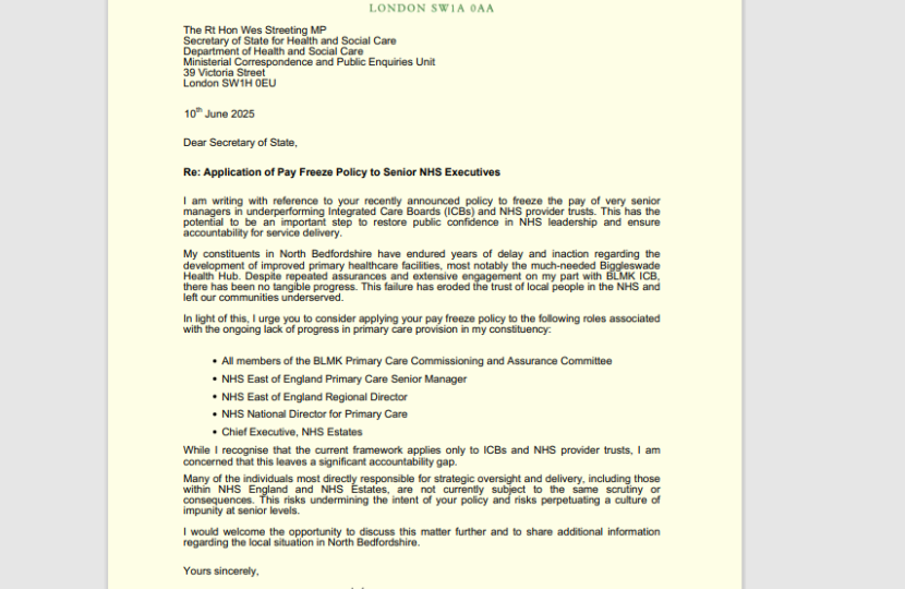 Image of Richard Fuller MP's letter to Wes Streeting