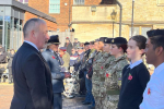 Richard speaking with cadets in the Armistice Day parade in Bedford