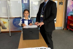 Emma demonstrating voting at Biggleswade Academy