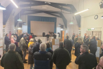 Residents at a meeting to discuss the new town at Tempsford Memorial Hall