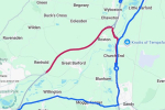 A1 and A421 diversion map