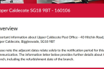 Screenshot from Post Office Website