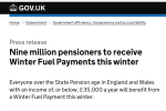 Image of government press release on winter fuel
