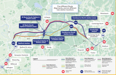EWR five options for Bedford to Cambridge