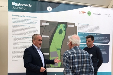 RF attending Biggleswade Substation consultation event at Dunton Memorial Hall