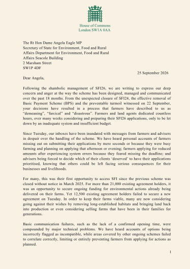 Image of Letter to SoS about Sustainable Farming Incentive