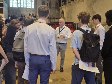 Richard talking to work shadowing students from Bedfordshire