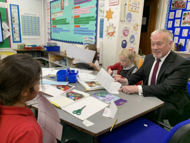 Richard speaking to pupils at Lawnside Academy in Biggleswade